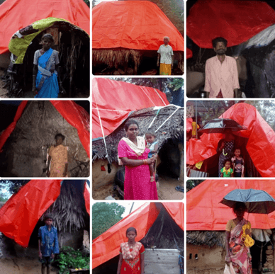 Provided tarpaulin for 300 families of tribal communities in Gummudipoondi affected by heavy rain.