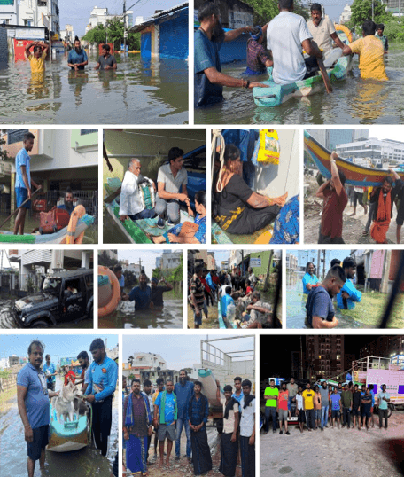 Conducted a rescue mission in Velacherry, Pallikaranai, and the rear of Kamatchi Hospital and Provided the Basic Essentials like Water, Milk packets and food packets.