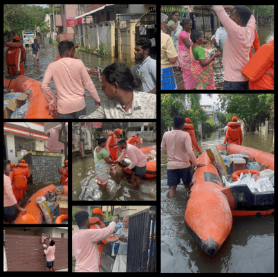 Provided food packets, Bread packets, Milk packets, Biscuit packets, and essentials to the Michaung Cyclone affected People.