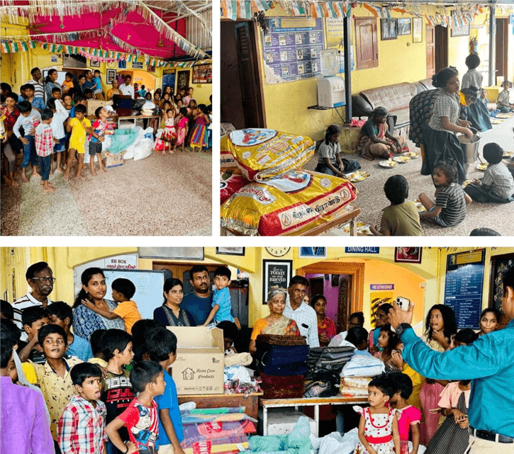 Provided Groceries, dry rations, essentials, biscuits, medicines, torches, bread, towels, umbrellas, milk, and hygiene kits to the homeless children in Perumbakkam