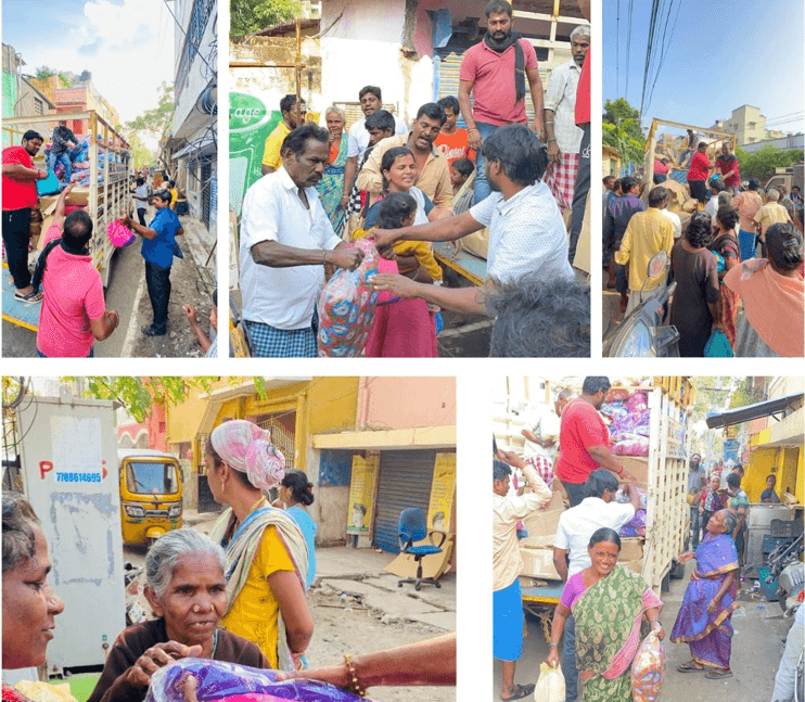 Provided 1000 Provision kits, Blankets, Lungi's and Pillows to the people affected by Cyclone Michaung in Venkatesapuram & Therku Elango Nagar, Near Buckingham canal, Kottivakkam