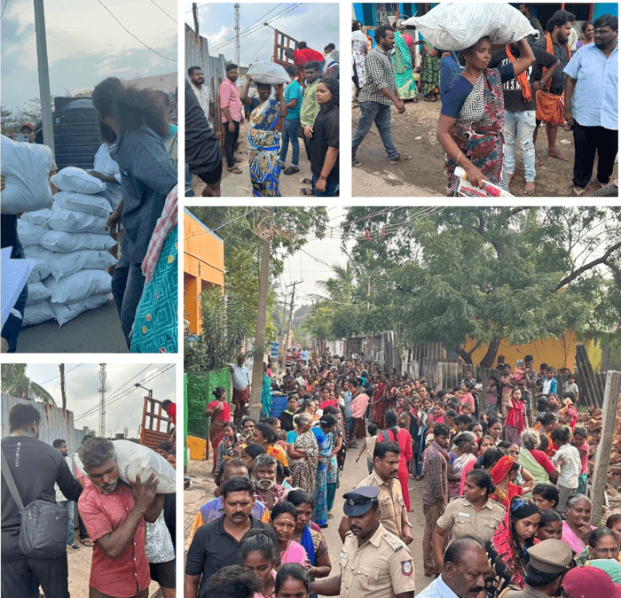 Provided 1000 Provision Kits and Essentials for people affected by Cyclone Michaung in Thiruvottiyur