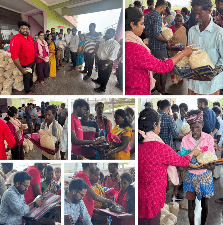 Delivered relief provision kits and new dresses to support the flood-affected tribal communities in Gummudipoondi.