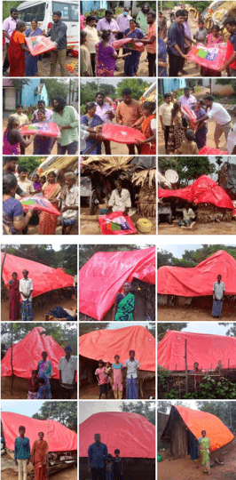 DISTRIBUTED SHELTER FOR THE TRIBAL VILLAGE TO AVOID THE WATER LEAKAGE IN THEIR HUTS.