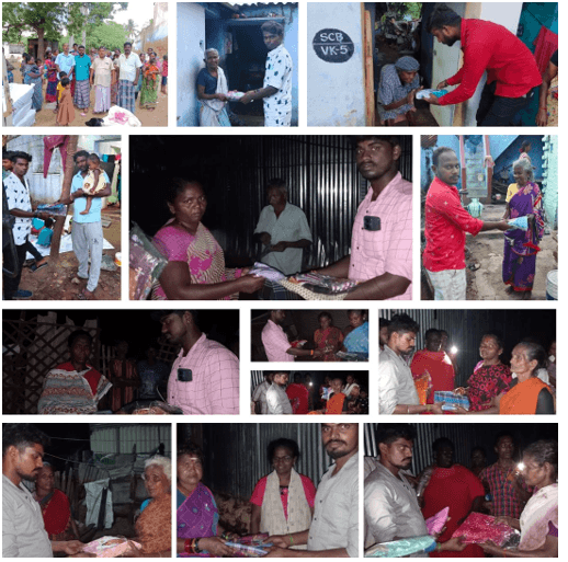 Provided 1200 Saree’s, Lungis and Nighties to the most affected area’s in Tirunelveli and Thoothukudi districts